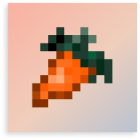 orange to blue gradient background with a pixel carrot in front